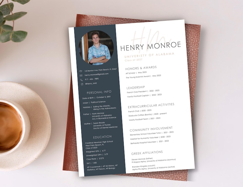 Fraternity Resume Template with Photo; Social Resume Template and Cover Letter; Modern Fraternity Resume Template Canva; Editable Rush Kit image 1