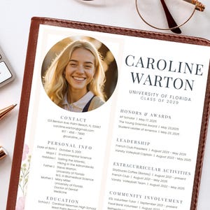 Plantilla editable de currículum para hermandad, diseño de Canva rosa con foto, elegante carta de presentación para reclutamiento de hermandad, paquete "Greek Life Rush"