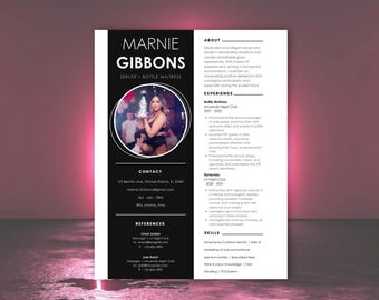 Customizable Bottle Girl, Waitress, Bartender Resume Template with Photo