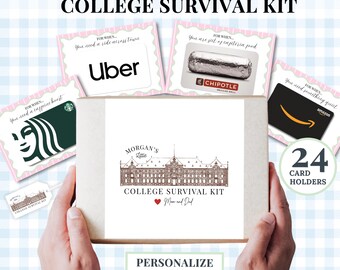 College Survival Kit Gift Card Holder Set: Custom Printable Canva Template in Pink & Green (Digital Download)