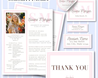 Customizable Sorority Recruitment Packet Template, Editable Pink Stylish Design, Digital Resume, Cover Letter, Stickers & Thank You Note