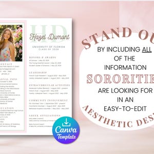 K&ouml;nnte beinhalten: Eine rosa und wei&szlig;e Lebenslaufvorlage mit einem Foto einer Frau in einem Blumenkleid. Der Text "Stand Out" ist in einer gro&szlig;en, fetten Schrift. Der Lebenslauf enth&auml;lt Informationen &uuml;ber die Ausbildung der Frau, ihre Berufserfahrung und ihre au&szlig;erschulischen Aktivit&auml;ten. Die Vorlage soll Studenten helfen, sich bei der Bewerbung f&uuml;r Sororit&auml;ten abzuheben.