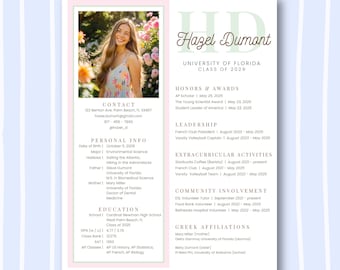 Modello di curriculum modificabile per confraternita rosa e verde, design Canva con foto, elegante lettera di presentazione per reclutamento confraternita, grazioso pacchetto Greek Life Rush