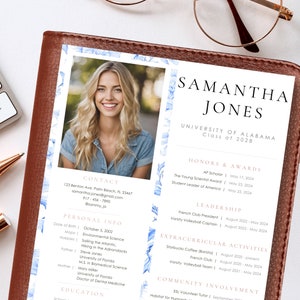 Sorority Resume Template with Photo; Rush Resume Template and Cover Letter; Cute Modern Blue Social Sorority Resume Canva; Editable Rush Kit