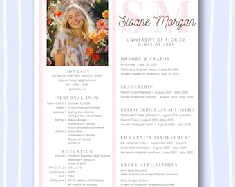Editable Pink Sorority Resume Template, Canva Design with Photo, Stylish Sorority Recruitment Cover Letter, Cute Greek Life Rush Pack