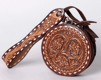 Mini Canteen Tooled Leather Wristlet by American Darling