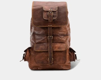 Sierra Leather Travel Backpack-Outdoor Hiking Leather Backpack-Luxury Leather Backpack-Artisan Crafted Leather Backpacks-Brown XL