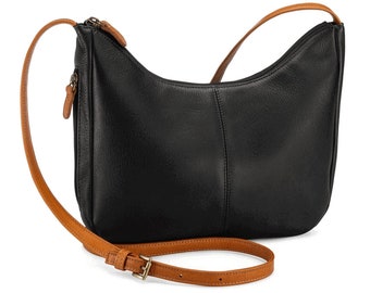 Classic Hobo Leather Crossbody-Genuine Full Grain Two-Tone Leather Shoulder Bag