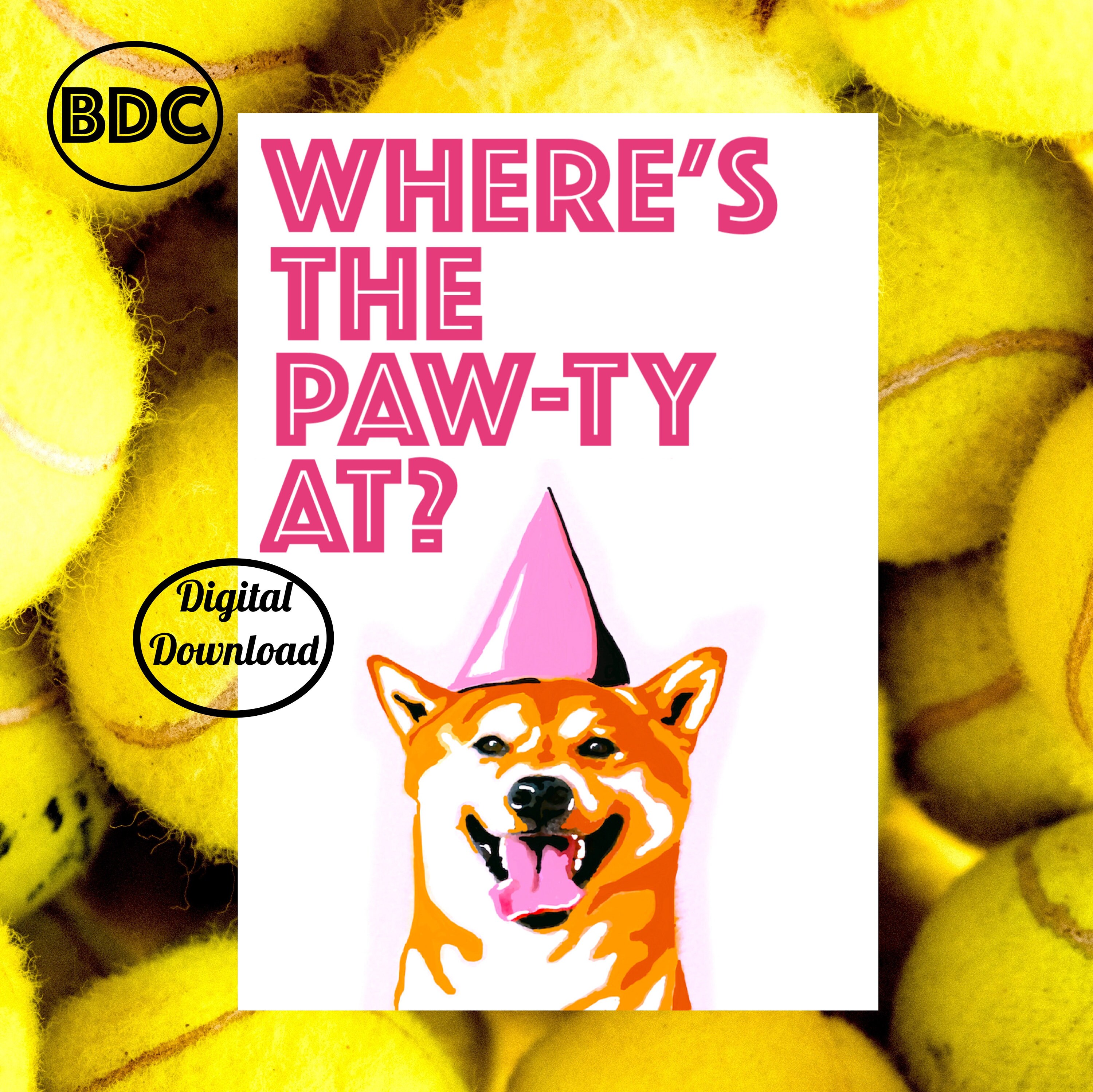 Printable Dog Party Invite, Printable Birthday Card Funny, Digital ...