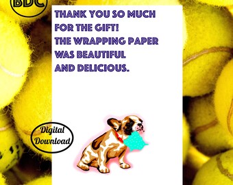 Carte de remerciement chien imprimable, carte d'anniversaire imprimable drôle, carte d'anniversaire numérique de chien, carte de voeux 5 x 7, enveloppe imprimable