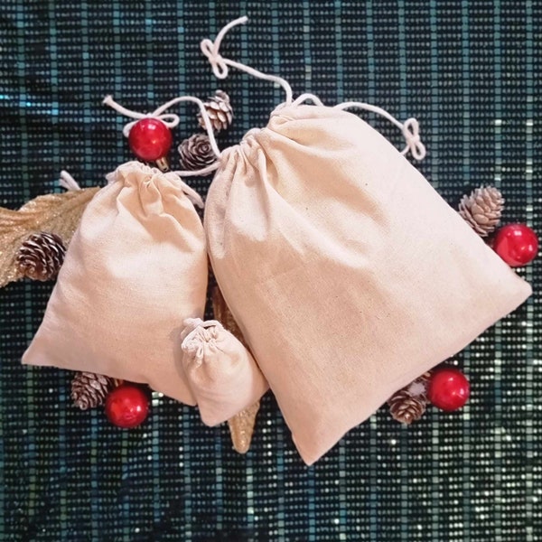 Set of 10 Pieces 20/23cm Linen Jute Handmare Gift Bags Wedding Favours Bags