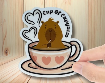 Capybara in Teacup Sticker – Kawaii Vinyl Decal