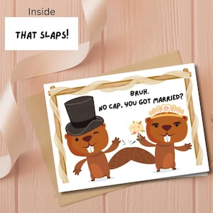 Cartão de casamento fofo da Geração Z, cartão engraçado "That Slaps" Beaver para a noiva e o noivo, cartão de casamento para casal da Geração Z, cartão de felicitações com gráficos de animais