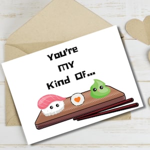 Fun couples sushi & wasabi carte de voeux, vous êtes mon genre de jeu de mots de nourriture épicée je t'aime carte, carte d'anniversaire de cuisine japonaise asiatique
