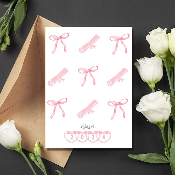 2024 Coquette Graduation Card, Pink Bow Graduation Card, Graduation Card For Girls, High School Graduation Card, College Graduation Card