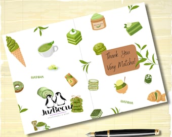Jolie carte de remerciement Matcha, Merci donc carte d'appréciation du jeu de mots Matcha, carte de remerciement amateur de thé Matcha, papeterie de gratitude boisson japonaise