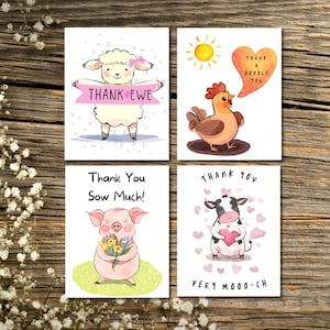 Cartes de remerciement pour animaux de la ferme, jeux de mots avec les animaux, jeu de cartes de remerciement vierges, cadeau pour amoureux des animaux, papeterie amis de la basse-cour