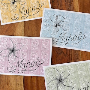 Hawaiianisches ""Mahalo"" Dankeskarte Set, Dankbarkeitskarte, Wertschätzungskarte, Tropisches Briefpapier, Hawaiianisches Briefpapier."