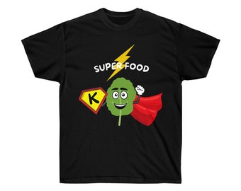 Funny Kale Super Hero T-Shirt -  "Super Food" , Food Pun Shirt, Kale Lover Gift, Vegan Shirt, Vegan Gift, Kale Pun Shirt, Couple's Shirt