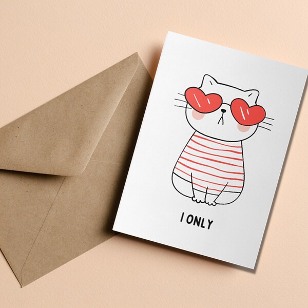 Charming Cat Greeting Card - "I Only Have Eyes For You",  I Love You Card, Couples Card, Anniversary Card, Romantic Card