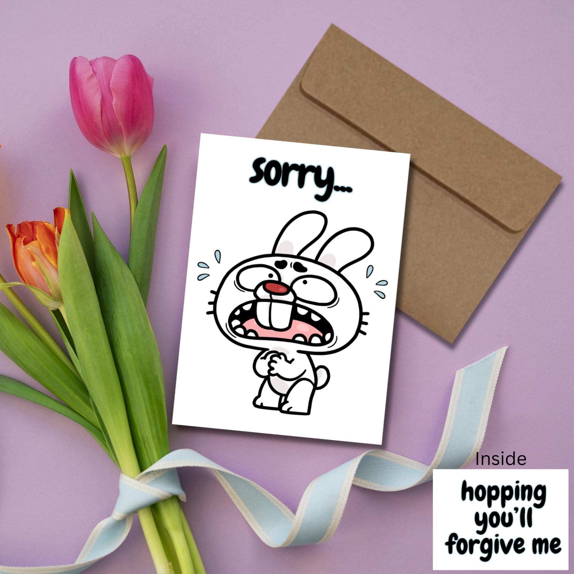 Crying Bunny Apology Card, Funny Sorry Pun, Rabbit Note - Etsy