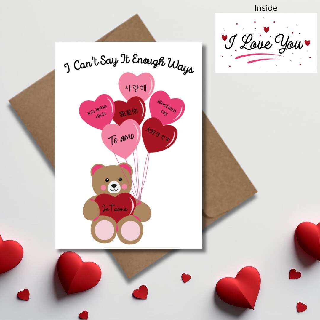 Multilingual I Love You Greeting Card, Cute Bear With Heart Couples ...
