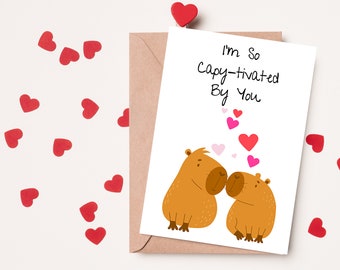 Romantische Capybara-Liebeskarte „I'm So Capy-tivated By You“, Jubiläumskarte, Hochzeitskarte