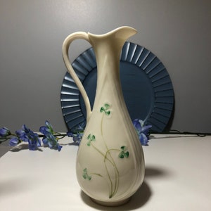 Belleek Pitcher Vase in Shamrock Design,  6th Mark 1965-1980 - Third Green