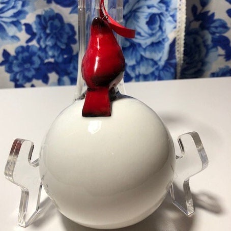 Cheery Red Cardinal Ball Ornament - Etsy