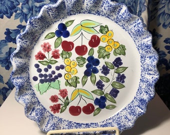 Mixed Berry Blue Spatter  Hand Painted 10" Pie Dish or Pie Plate in Ceramic by Mesa International