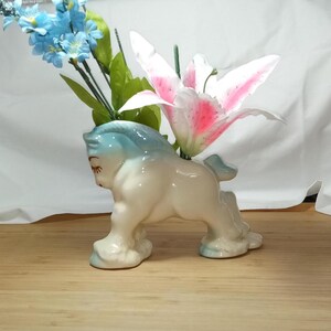Horse Vase Planter Hand Painted White and Blue Ceramic