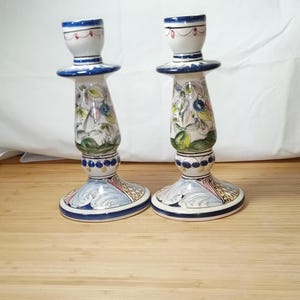 Candleholders, Pair of Two, Hand Painted Ceramic, Portugal