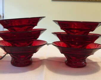 Set of 6 Viking Glass Red Georgian Sherbet Cups