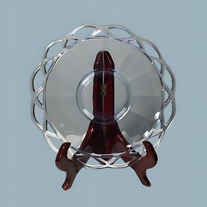 Lace Edge Light Blue Glass Plate with Scalloped Edge and Pierced Rim with Molded Arches