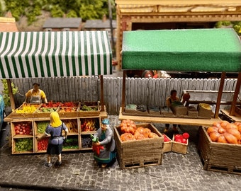 LX067-OO Market Stalls (Pack of 4) For OO Gauge Model Railway & 1:76 Scale