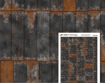 TX104-OO Rusty Black Painted & Weathered Corrugated Iron Sheeting (Pack of 5) For OO Gauge Model Railway And 1:76 Scale