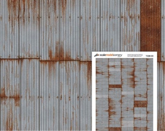 TX280-OO Rusty & Weathered Corrugated Iron Sheeting (Pack of 5) For OO Gauge Model Railway And 1:76 Scale