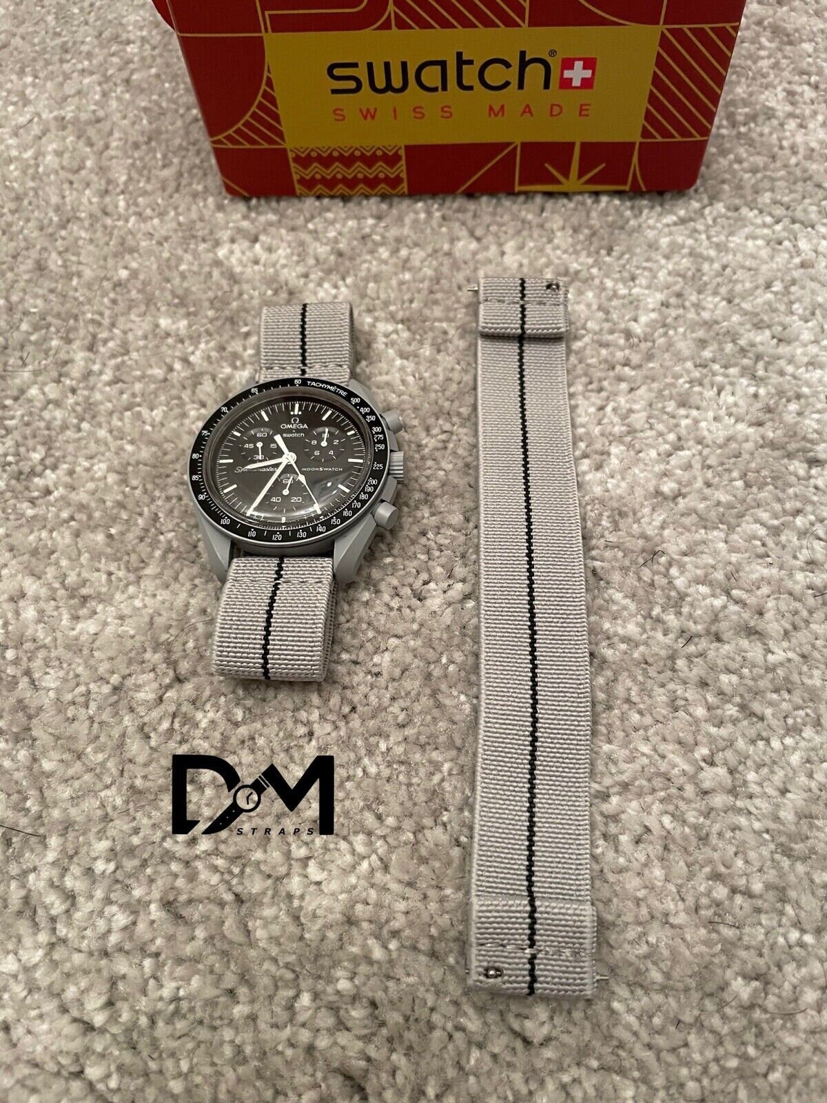 Omega X Swatch Strap Fits Moonswatch Grey Elastic Loop Etsy Finland