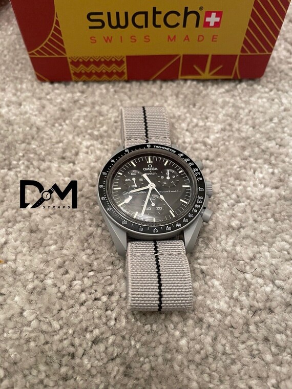 Omega X Swatch Strap Fits Moonswatch Grey Elastic L… Gem