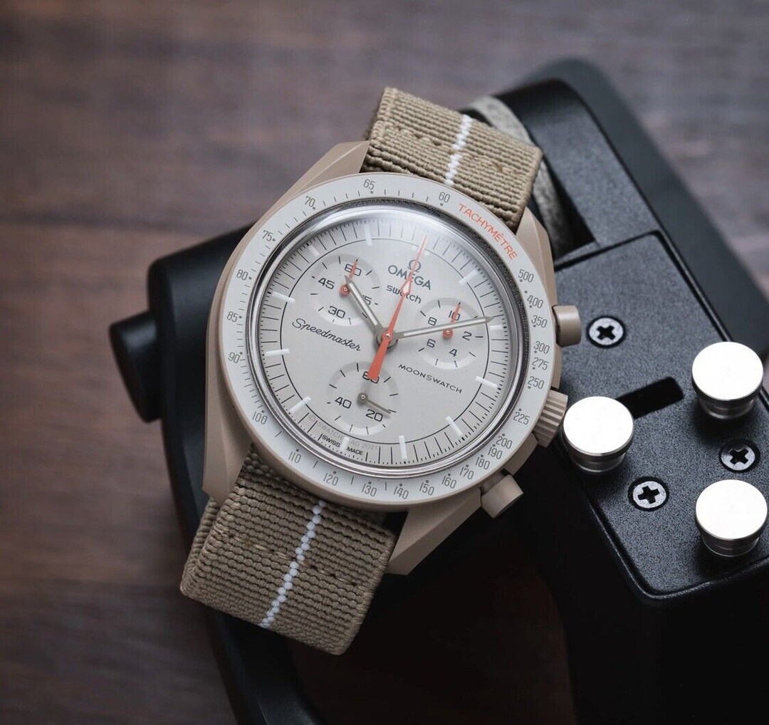 Omega X Swatch Strap Fits Moonswatch Beige Elastic Loop Etsy