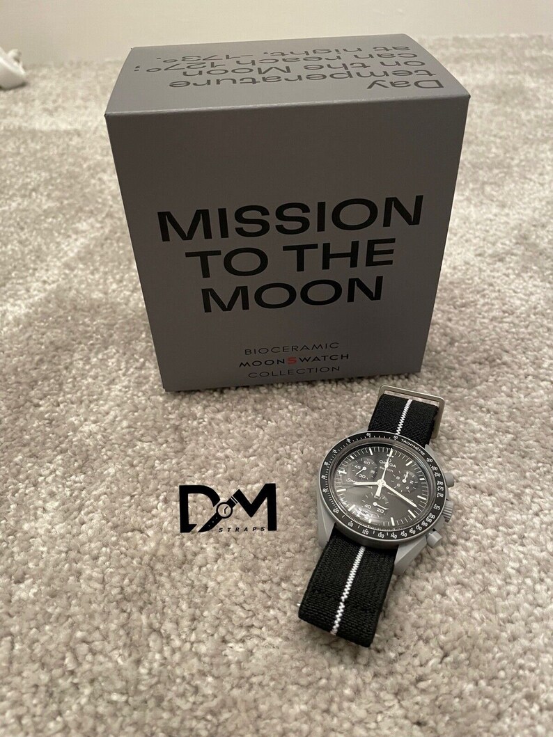 Omega X Swatch Strap Moonswatch Black Elastic Loop Fit Etsy