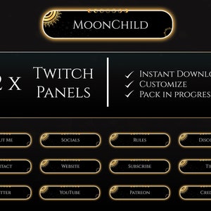 MoonChild - Twitch Panels Pack | Streaming | Instant Download | Customize | Sun & Moon | Moon Phase