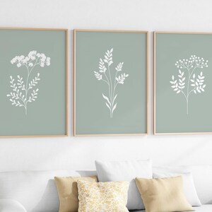Sage Green Floral Wall Art Set of 3 Light Sage Green Wall Prints Green ...