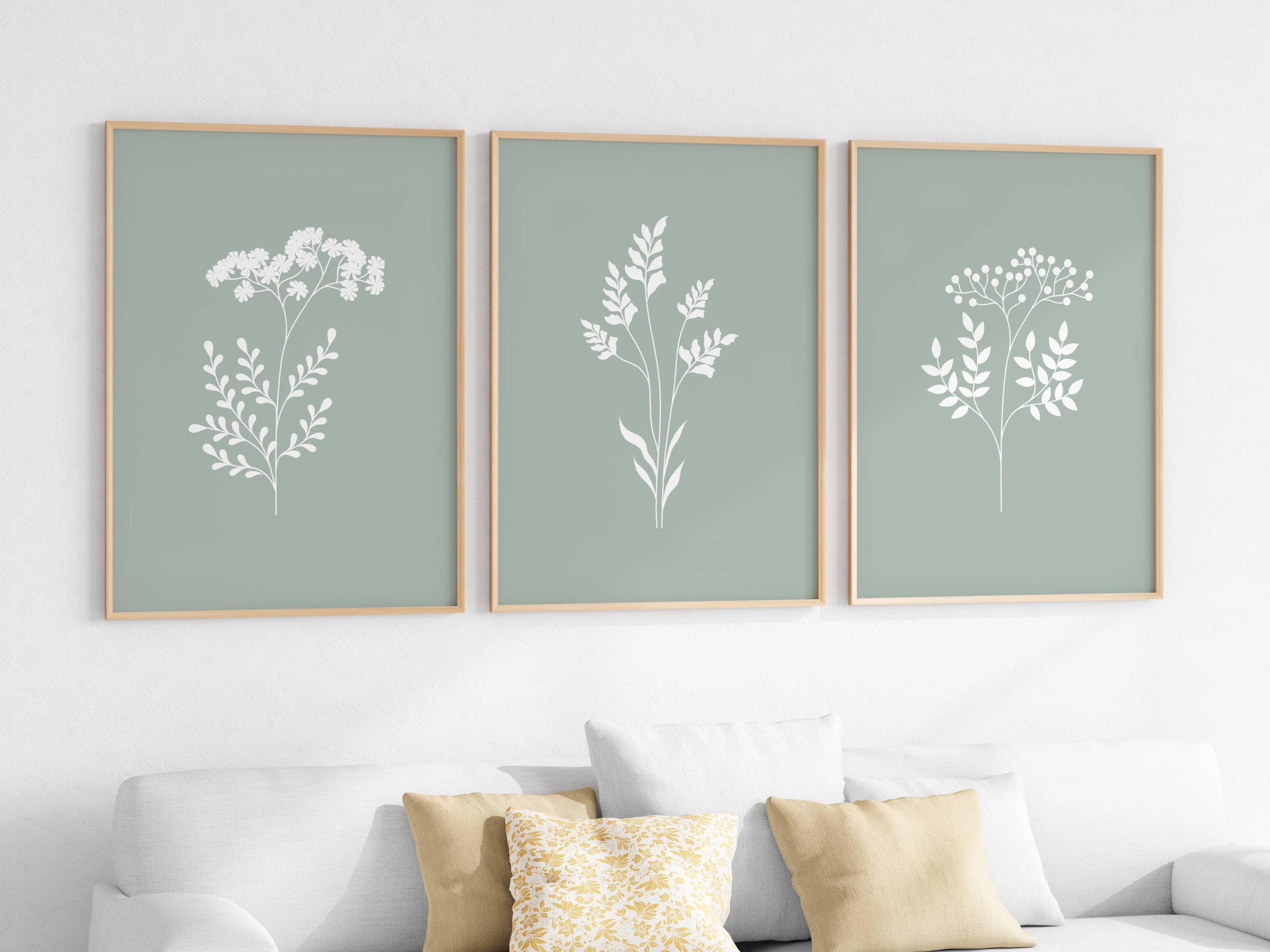 Sage Green Floral Wall Art Set of 3 Light Sage Green Wall Prints Green ...