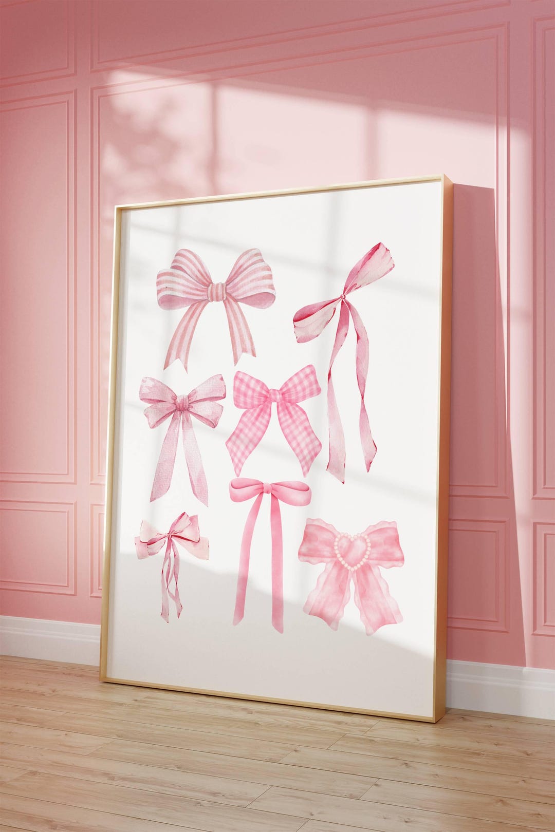 Pink Bows Print Vintage Pink Bow Wall Art Girly Dorm Room Decor Nursery
