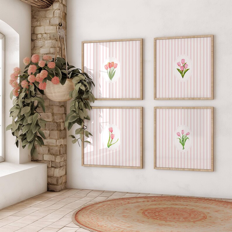 Pink Tulip Watercolor Print Set, Nursery Wall Decor (digital Download ...