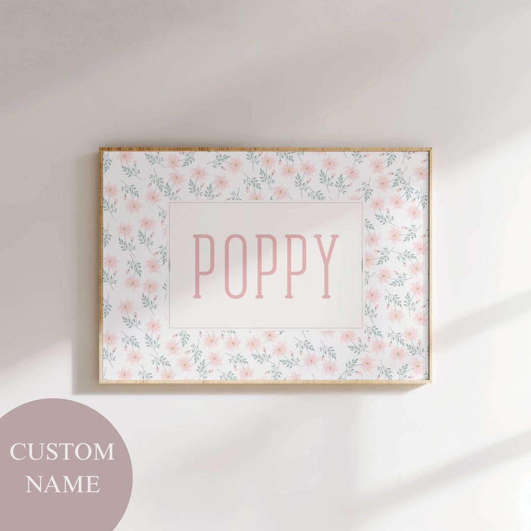 Custom Name Wall Art Print for Nursery Pink Baby Initial Personalized ...