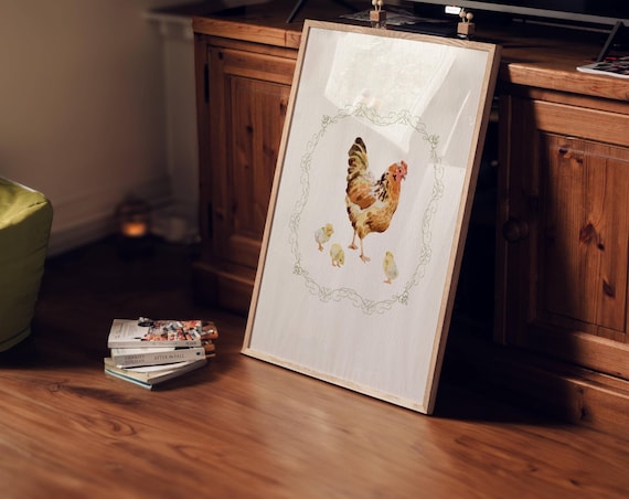 鶏の印刷可能な壁アート ヴィンテージ絵画 母鶏のプリント 抽象的な