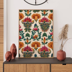 Floral Print Indian Folk Art Traditional Indian Floral Printable Wall Art Indian Vintage Pichwai Painting Floral Poster Living Room Decor