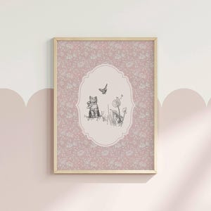 Vintage Kitten Print Nursery Decor Floral Vintage Floral Cat Wall Art Antique Cat Art Sketch Nursery Wall Art Animal Printable Wall Decor